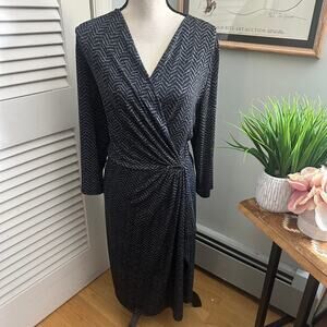 CHARTER CLUB Dress Womens 2X Gray Faux Wrap Slinky Geometric Travel Cocktail